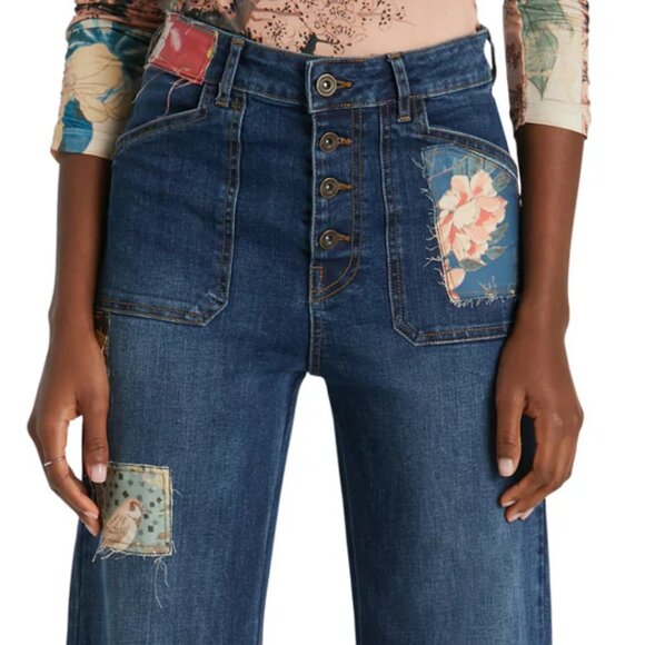 Desigual Wide Leg Jeans “Patch” - Picture 1 of 10